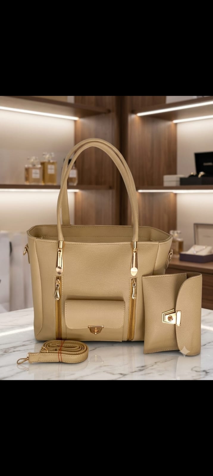 Kangaroo Pocket 2-Piece Structured Tote & Pouch Set —   handbag by HandbagsAvenue